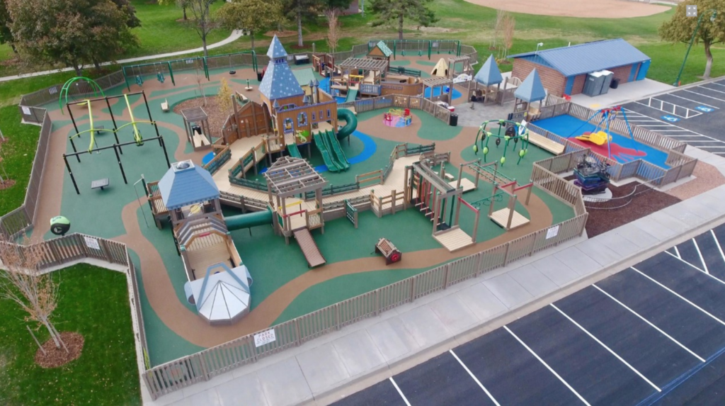 Overview picture of the All Abilities Playground at City Center park.