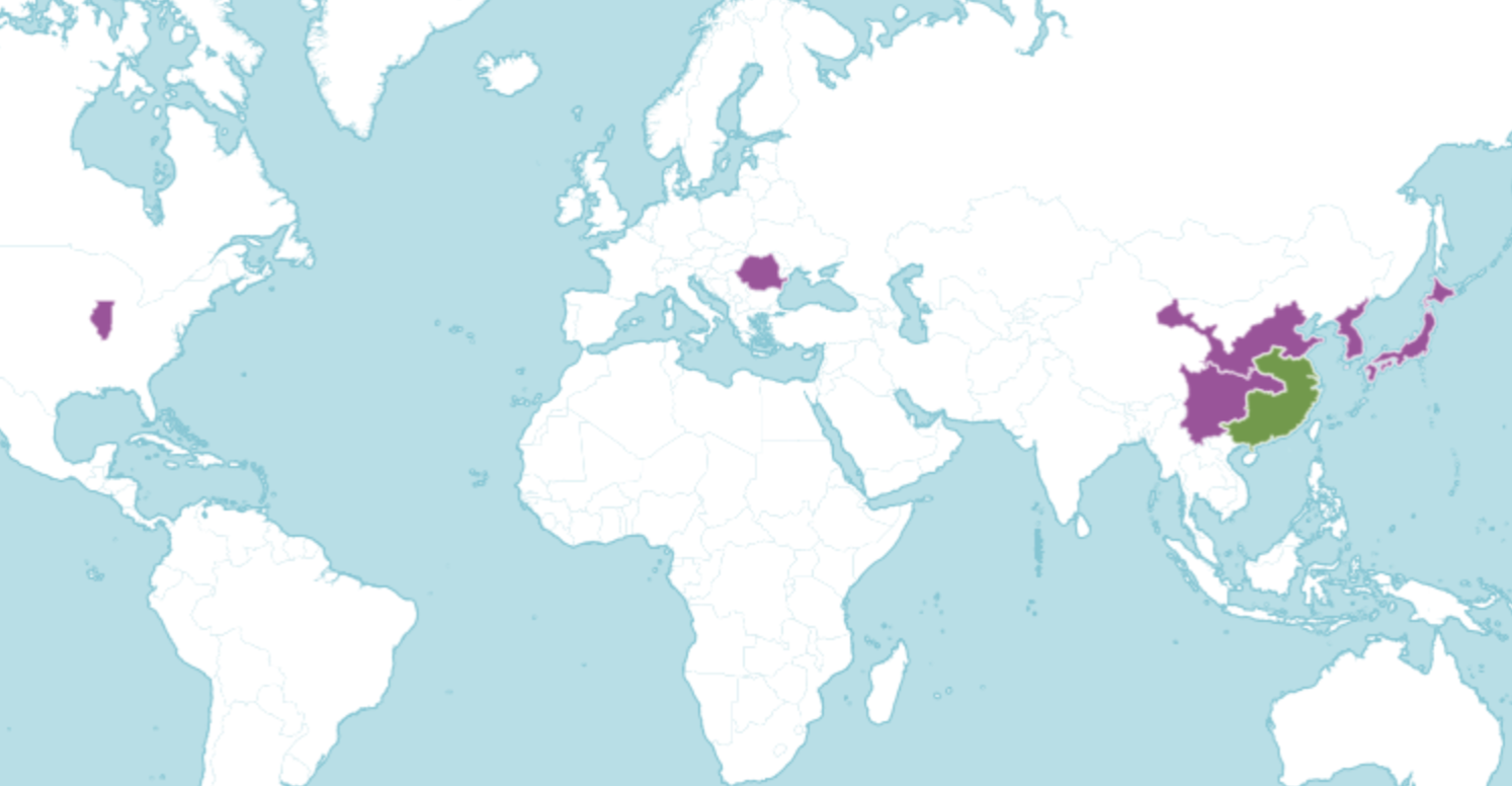 Native and introduced range map of Maidenhair Tree