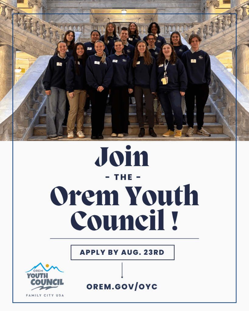 Orem youth council flyer showing deadline is auguest 23rd