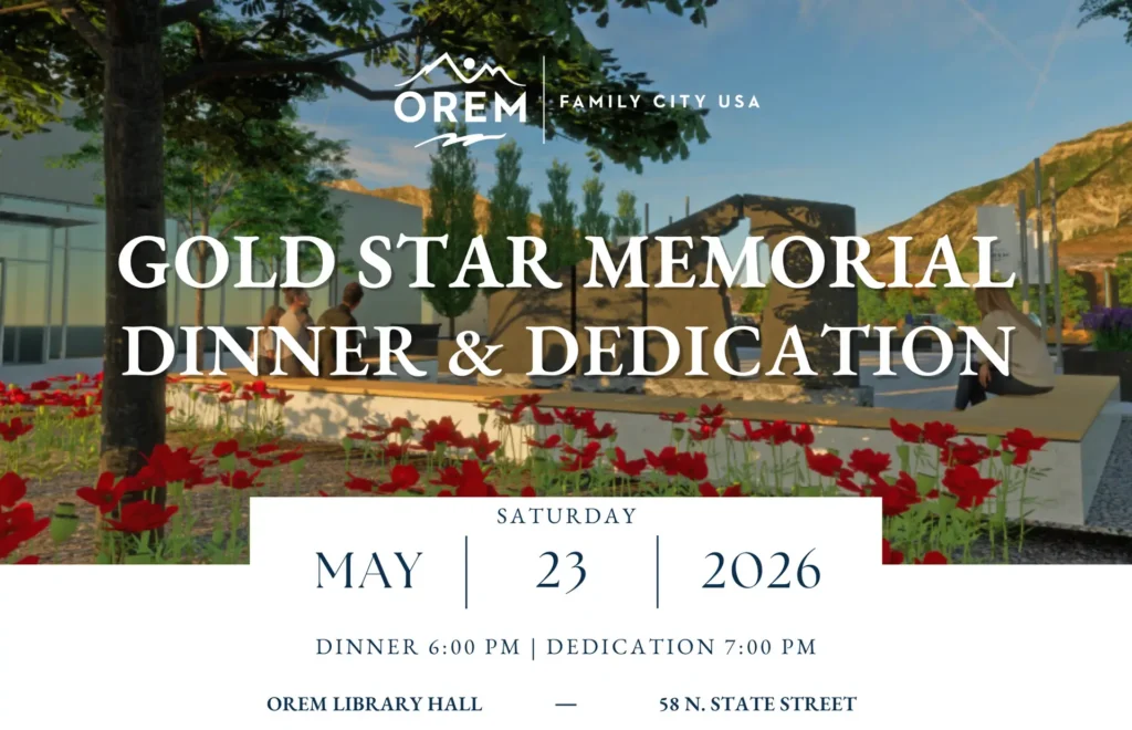 gold star invitation showing the rendering of the monument