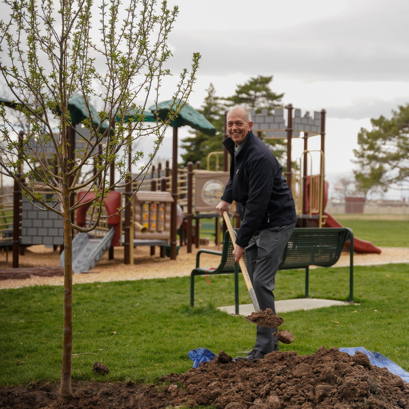 Jeff Lambson plants a tree for arbor day
