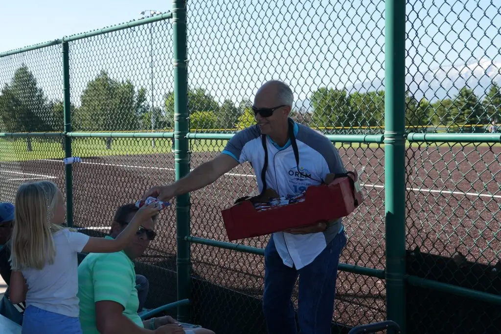 Jeff Lambson passes out snacks at Lakeside Park