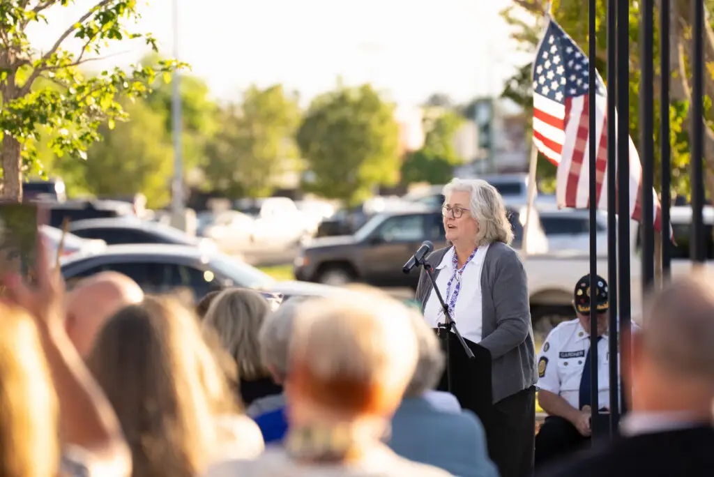 Mayor McCandless speaks at the Gold Star event.