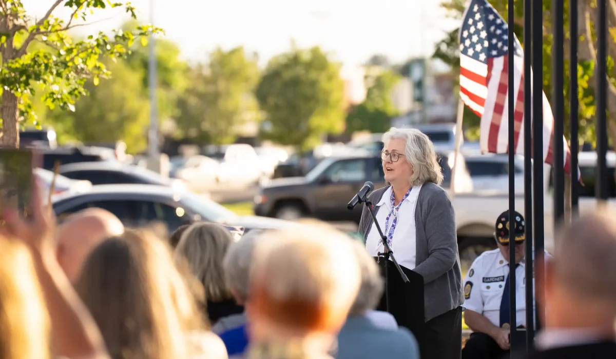 Mayor McCandless speaks at the Gold Star event.