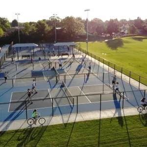 Picture of people playing at the pickleball courts at Sharon park.